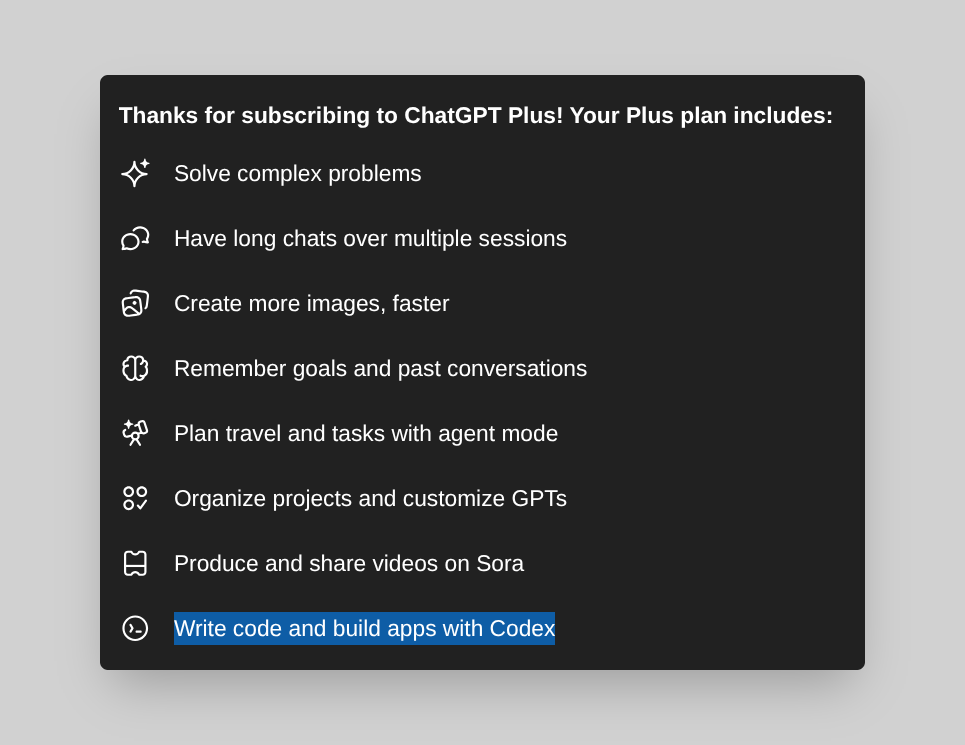 ChatGPT Plus includes Codex